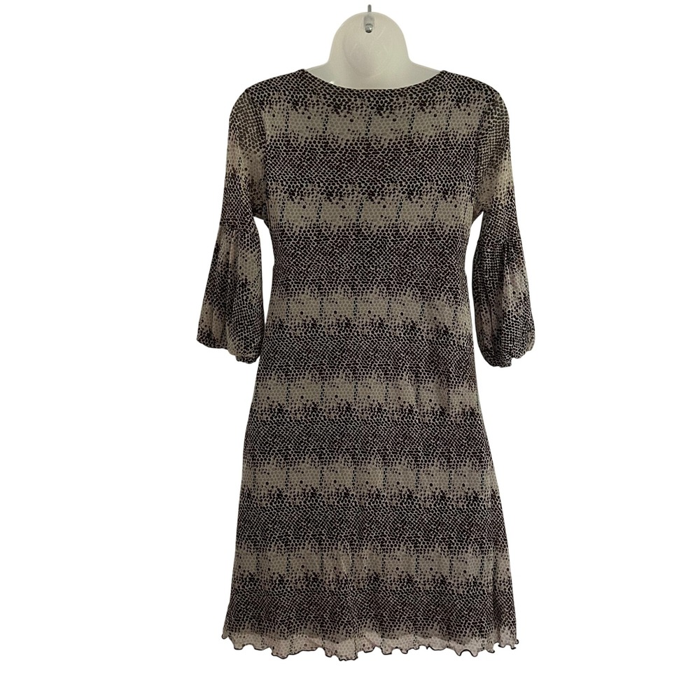 BCBGMAXAZRIA Womens Brown Snakeskin Mesh V-Neck Balloon Sleeve Mini Dress XS - Picture 7 of 8